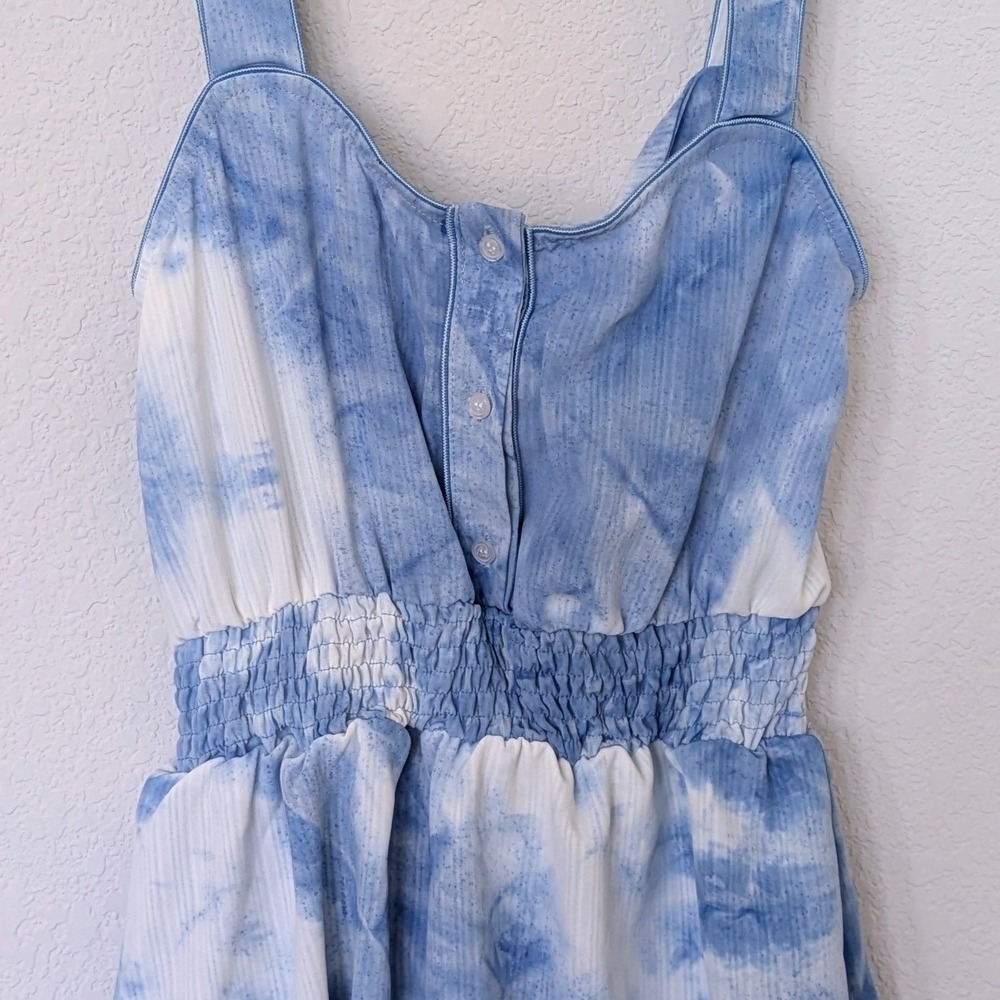 The Shirt Rochelle Behrens Tie Dye Mini Dress Blue Boho Handkerchief Hem - Picture 6 of 8